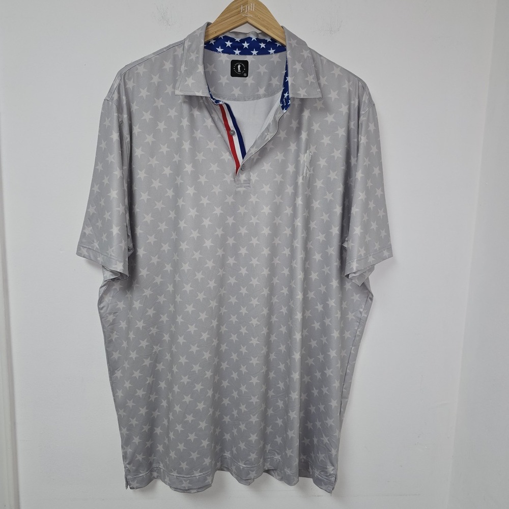 USAG U Suck At Golf Polo Shirt Mens 3XL Americana Patriotic Gray Stars Stretch